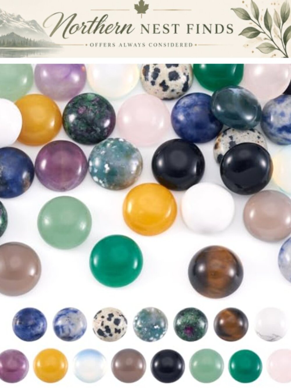 30pc Half Round Gemstone Cabochon 12mm Flat Back Beads DIY Jewelry